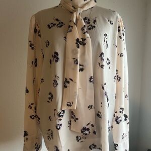 Ann Taylor Cream and Purple Floral Blouse NWOT